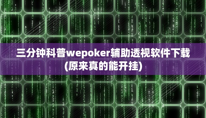 辅助神器wepoker有透视挂(详细开挂教程