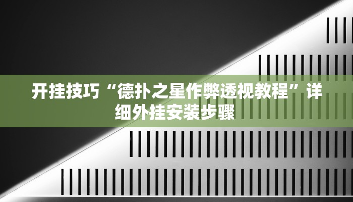 开挂技巧“德扑之星作弊透视教程”详细外挂安装步骤 